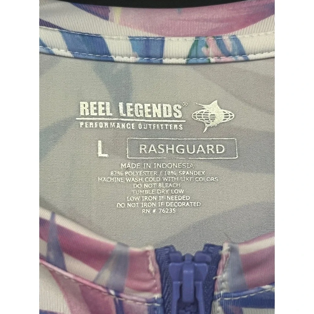 Reel Legends Womens Large Rashguard Zip Front‎ Long Sleeve Tropical Palm Print